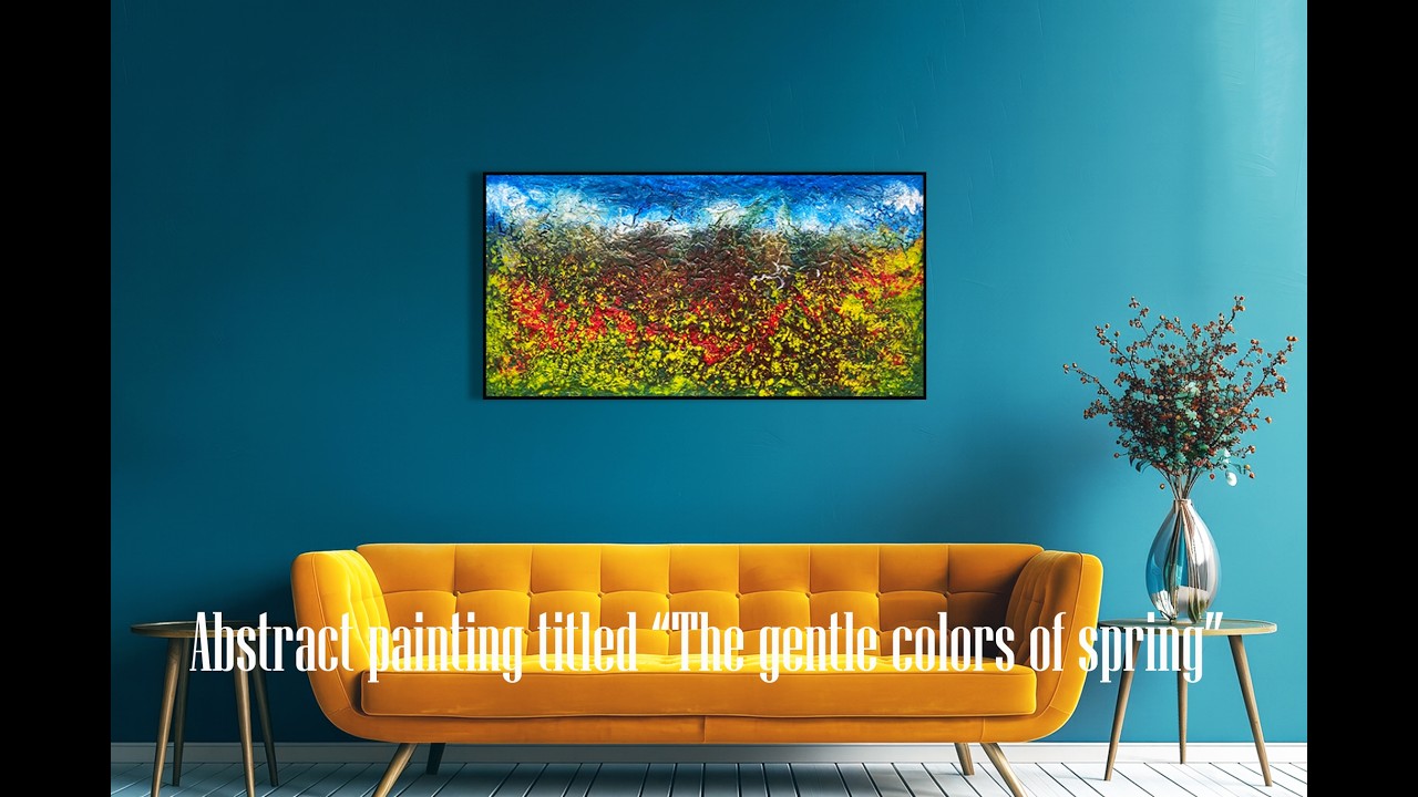 “Dịu dàng sắc xuân” bức tranh trừu tượng được vẽ bằng màu acrylic trên giấy bồi 