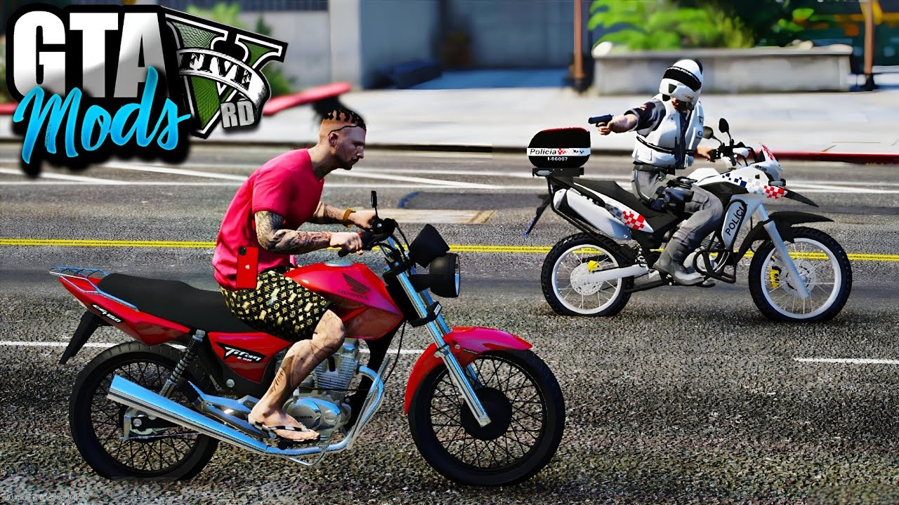 GTA 5 MODS - FUGA REALISTA ELETRIZANTE DE HONDA CG TITAN 150! (FOI QUASE)
