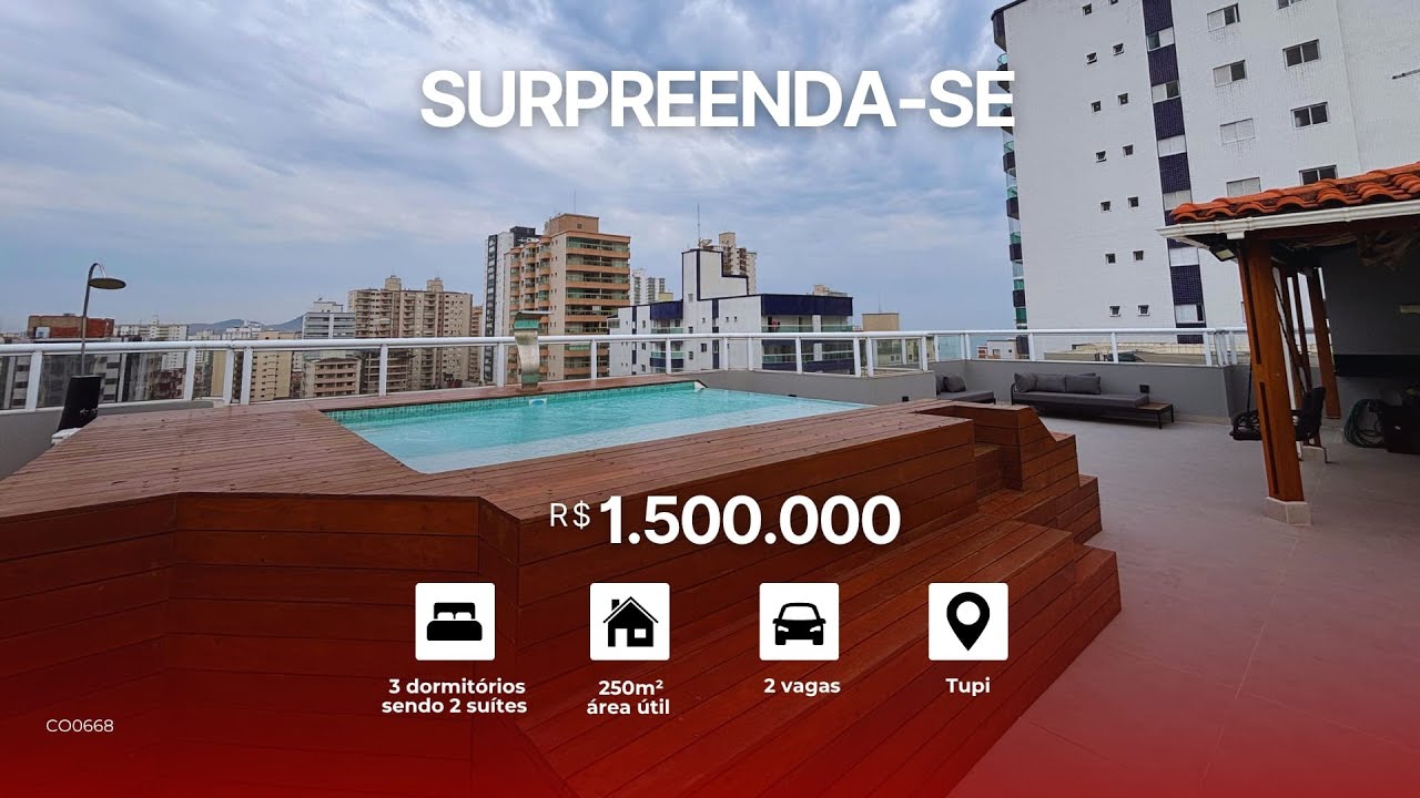 Essa Cobertura é um Sonho! 250m², Piscina Privativa e Espaço Gourmet | Praia Grande/SP