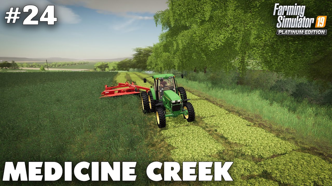 Скашивание и тюкование люцернового сена, Медисин-Крик, №24, Farming Simulator 19, покадровая съём...