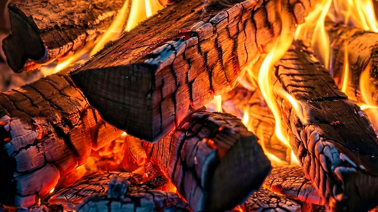 Relieve Stress with the Crackling Sound of a Cozy 4K Fireplace in a Relaxing Atmosphere