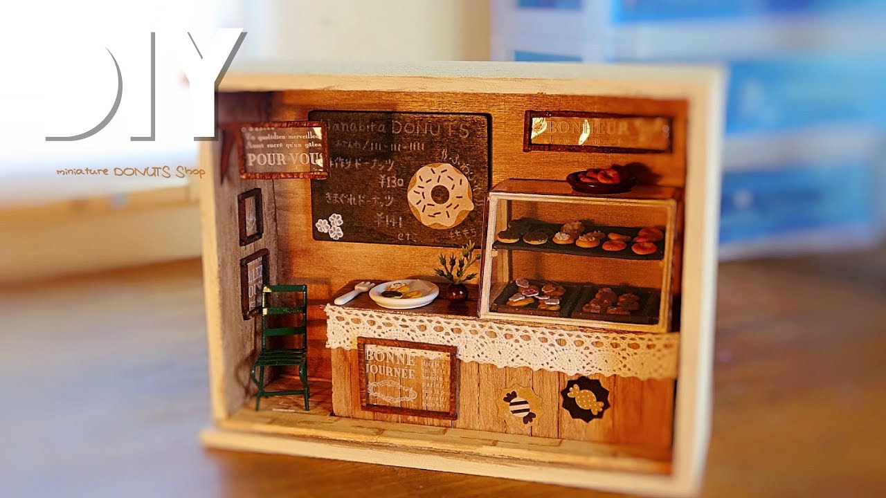 DIY☺︎【100円ショップ】ミニチュア  ドーナッツ屋さん//dollhouse//miniature donuts shop 1＄