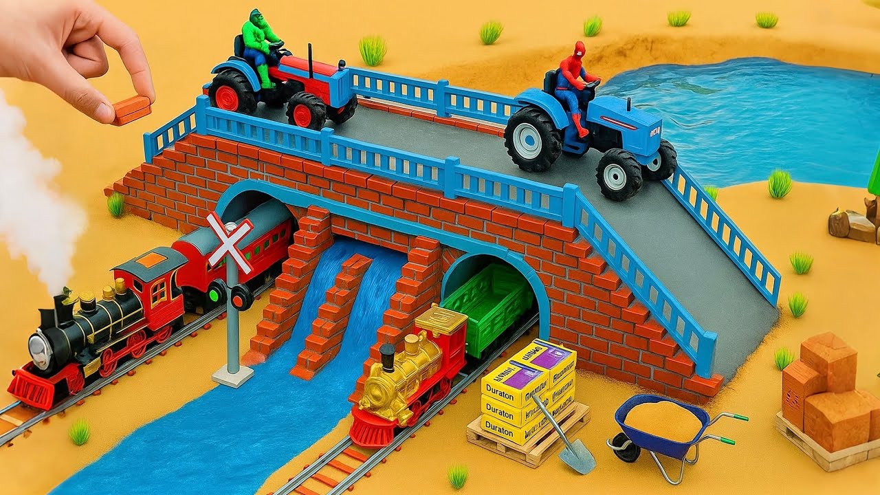 DIY Mini Truck Builds Brick & Metal Railing Bridge | Fun Construction Science Project #3