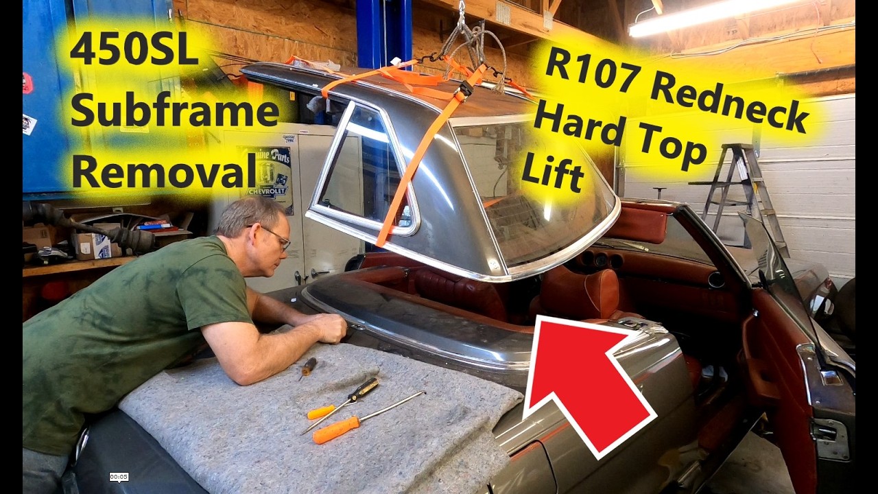 73 Mercedes 450SL - Remove Rear Subframe, Redneck Hard Top Lift, Rear Brake Caliper Rebuild