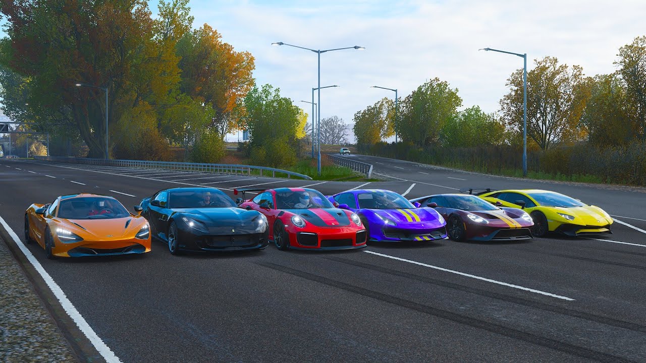 Forza Horizon 4 Drag race: 720S vs Aventador SV vs Ford GT vs GT2 RS vs 488 Pista vs 812