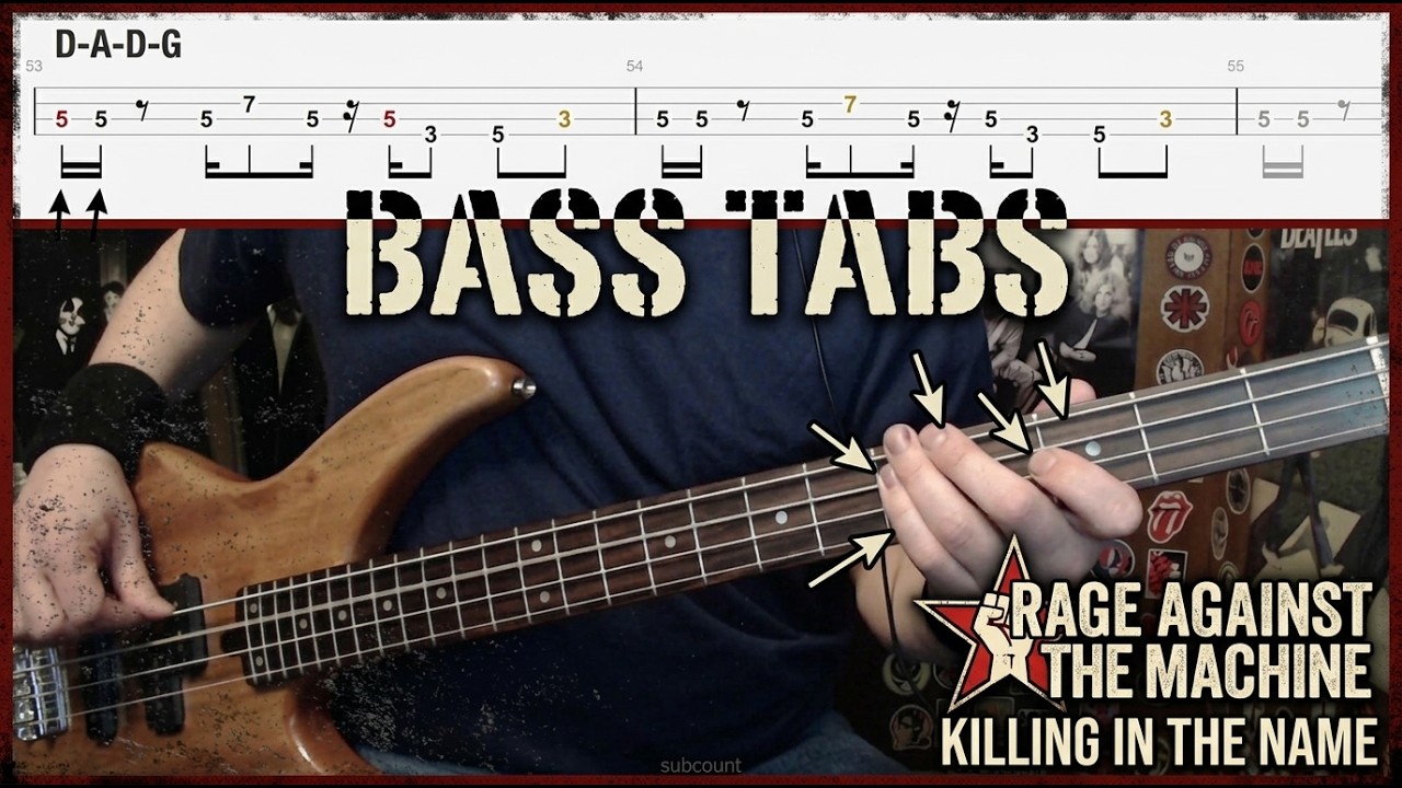 Killing In The Name by Rage Against The Machine - Bass Cover with Tabs Play-Along