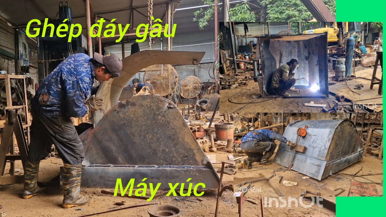 Quá trình ghép đáy gầu. Hàn mới gầu máy xúc #welding #automobile #diy #wood #hitachizaxisbelahjalan 