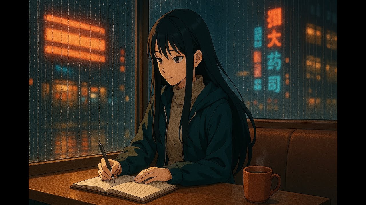 11 Hours Rainy Anime Café Lofi | Airi Mizuno Study Night in Neo-Tokyo (Cozy Ambience)