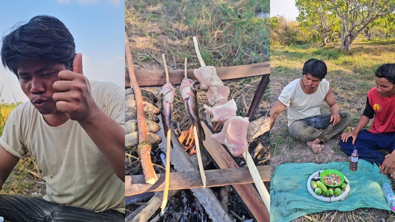ម្ហូប​ស្រុកស្រែ​អាំង​ជ្រូក​នៅ​ព្រៃ#cooking 