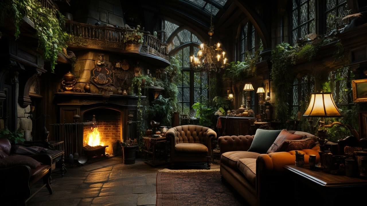 Whispering Rain & Rumbling Thunderstorm, Crackling Fire - Relaxing Ambience for Sleep & Focus, Study