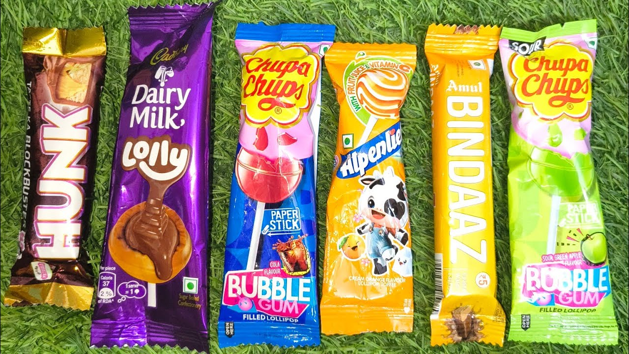 ASMR Most Popular Candys / some lots of colorful rainbow lollipop candy / unpacking chocolate eat