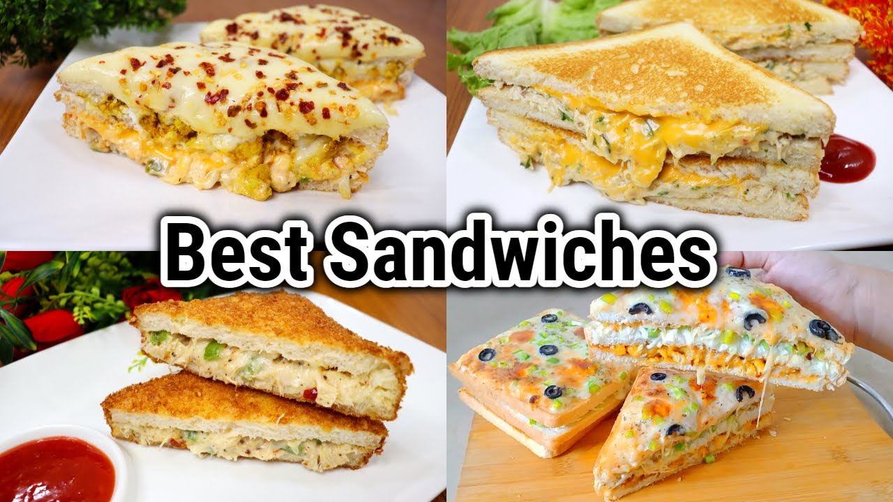4 Best Quick & Easy Sandwich Recipes | Pizza Sandwich | Triple Layer Cheese Sandwich