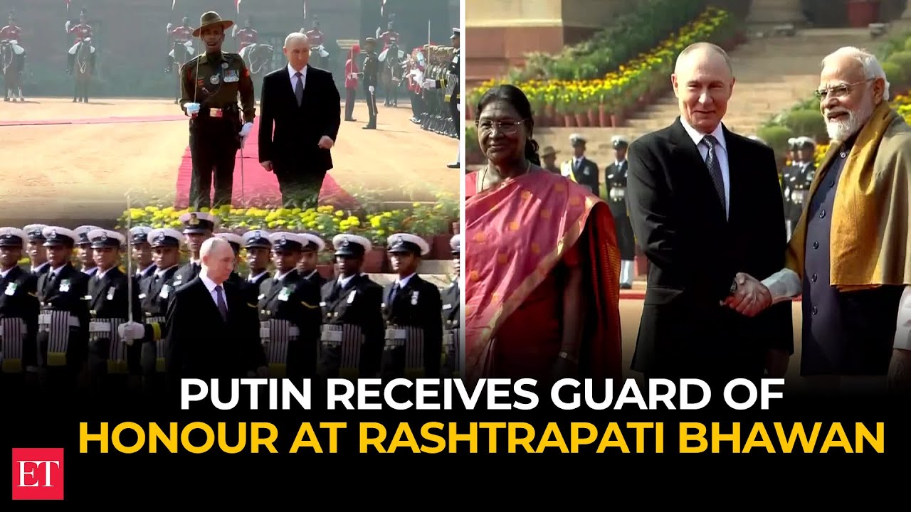 Putin receives ceremonial welcome, Tri-Services Guard of Honour at Rashtrapati Bhavan