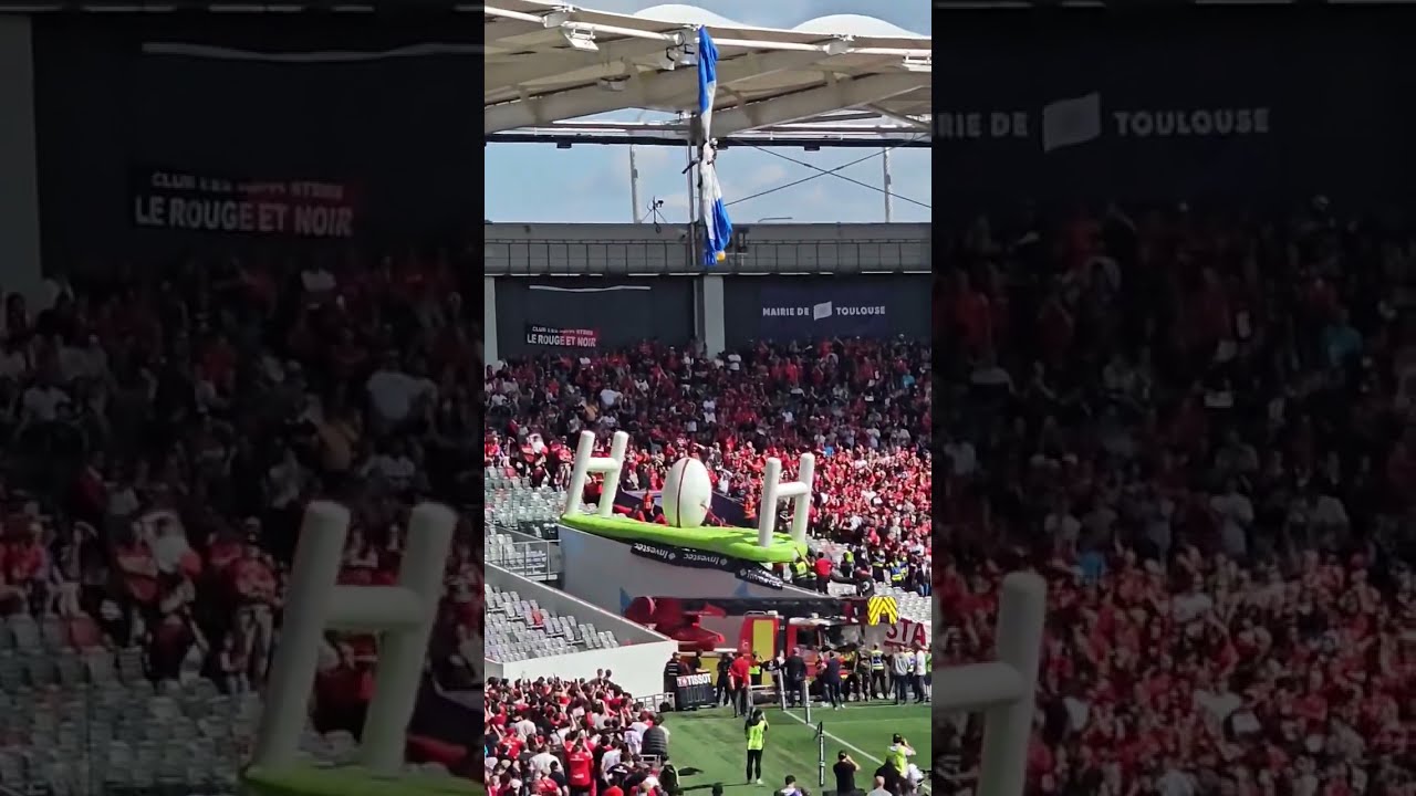 Crazy scenes in Rugby. Parachutist got stuck on the roof. Toulouse vs Sale. European Cup 06.04.2025