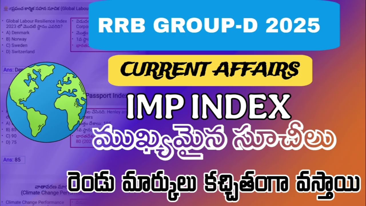 Index Current Affairs 2025 two marks guarantee RAILWAY RRB GROUP-D all competative exams