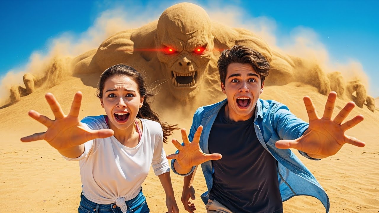 وحش الرمال يهاجم فتاة وصديقها… صراع من أجل النجاة في الصحراء 🏜️😱