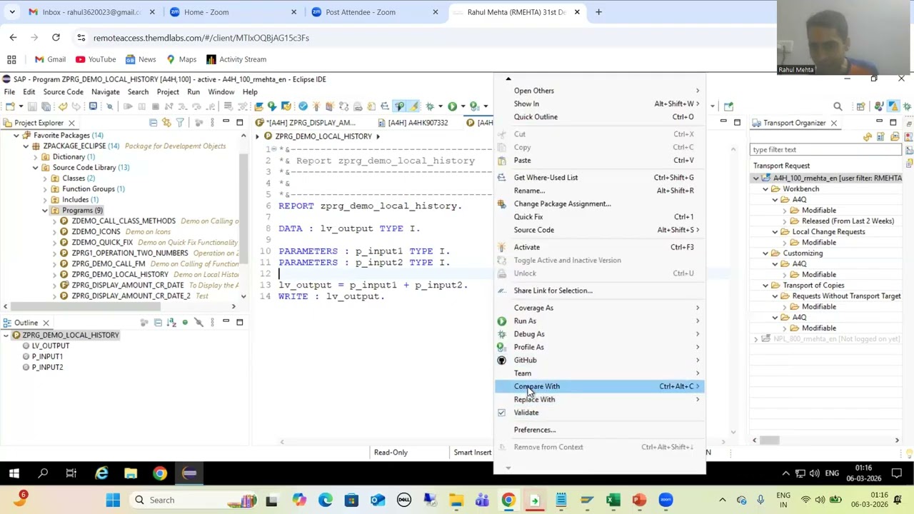 50 - ABAP on HANA - Eclipse Editor - Local History