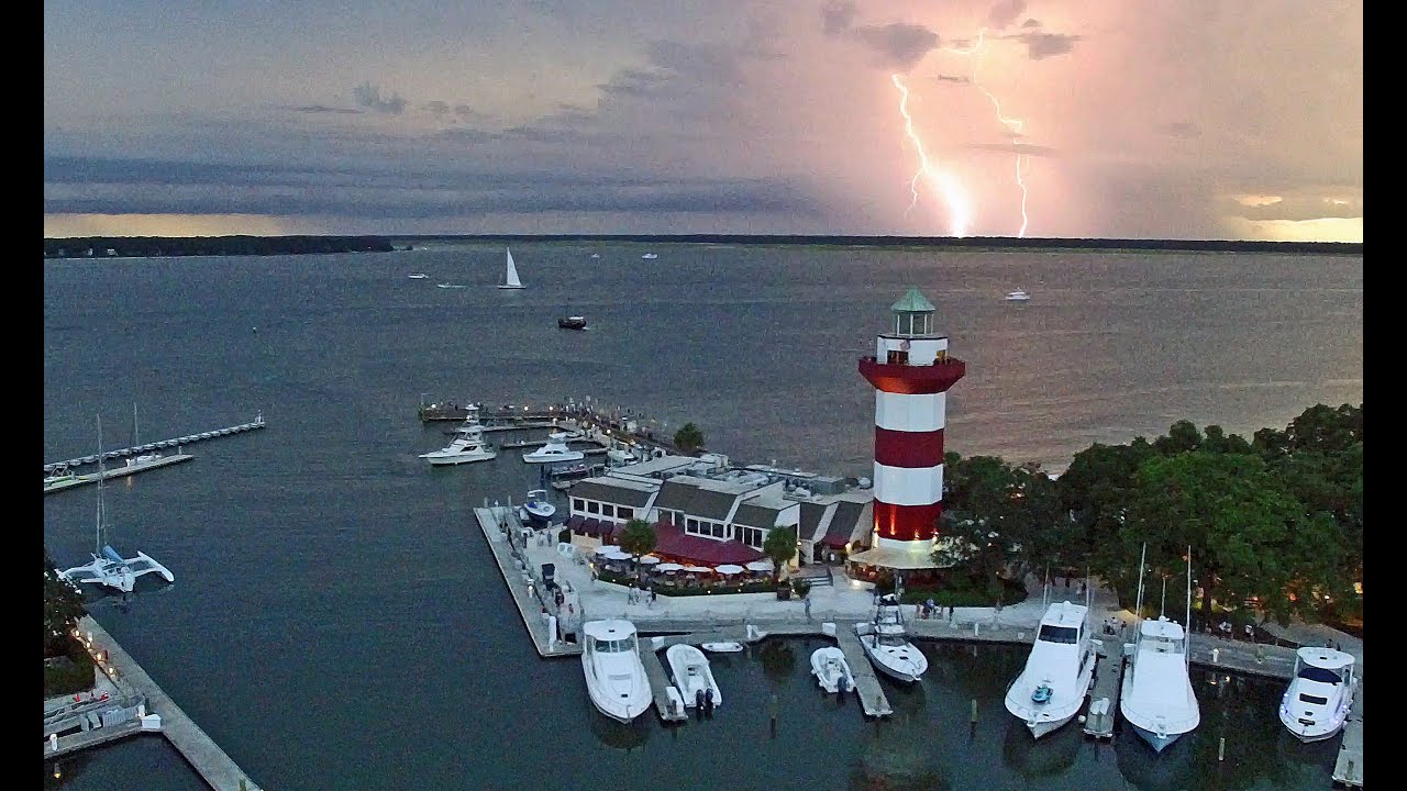 Harbour Town Hilton Head Island Lighthouse Sunset by Drone