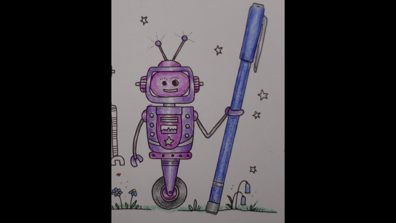 Adult Colouring Tutorial Violet the Robot from - 30 Days of Creativity by Johanna Basford