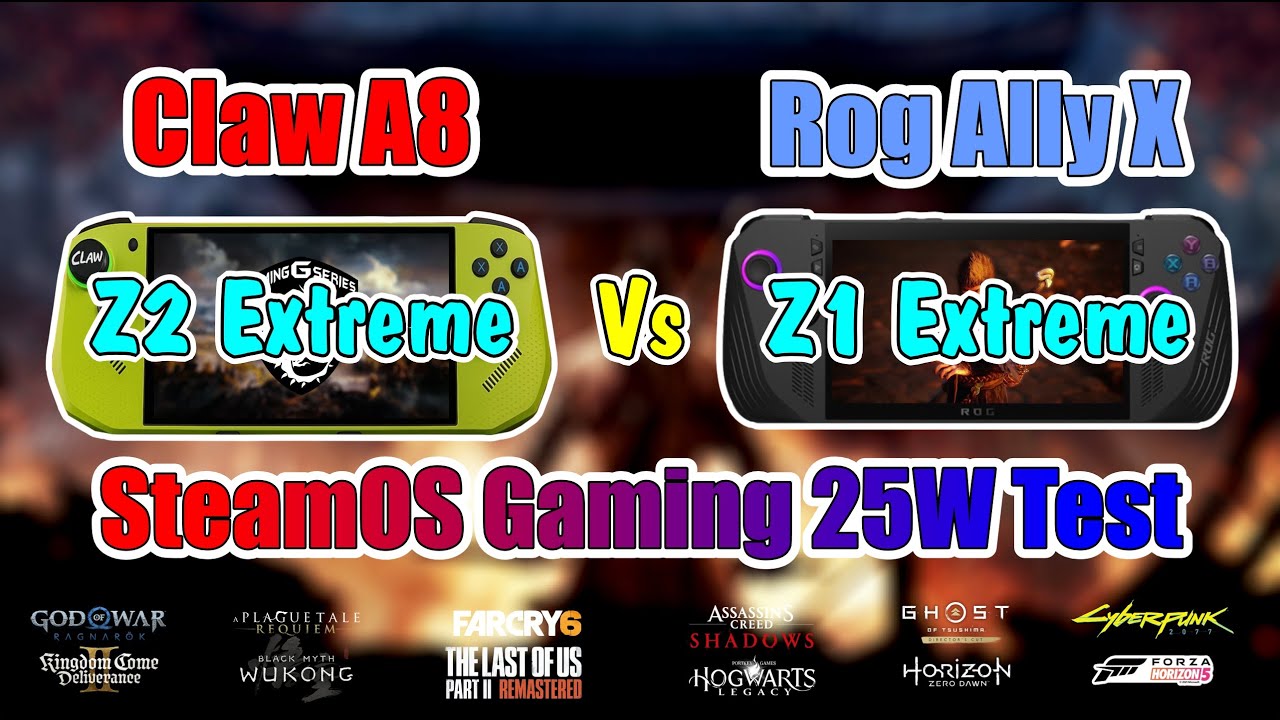 Asus Rog Ally X & Msi Claw A8 | Z1 Extreme & Z2 Extreme | RX 780m & RX 890M SteamOS 3.7.9 (25W TDP)