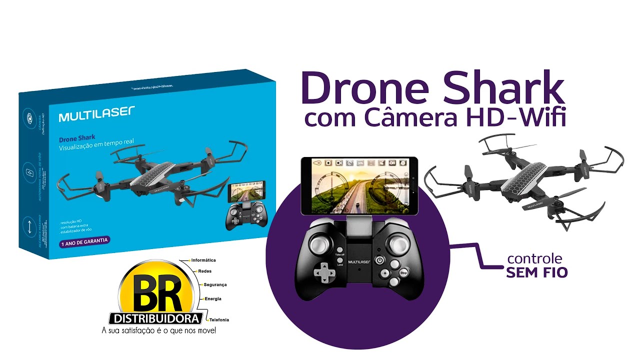 Drone New Shark C&acirc;mera Full HD FPV 80M 20Min - ES328 - Multilaser