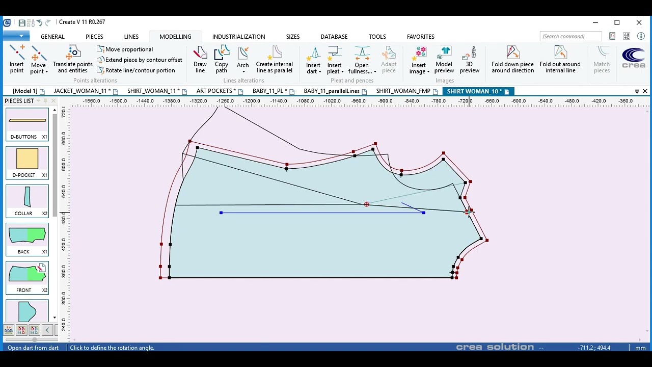 How to create and manage DARTS with CREA  CAD 2D pattern making