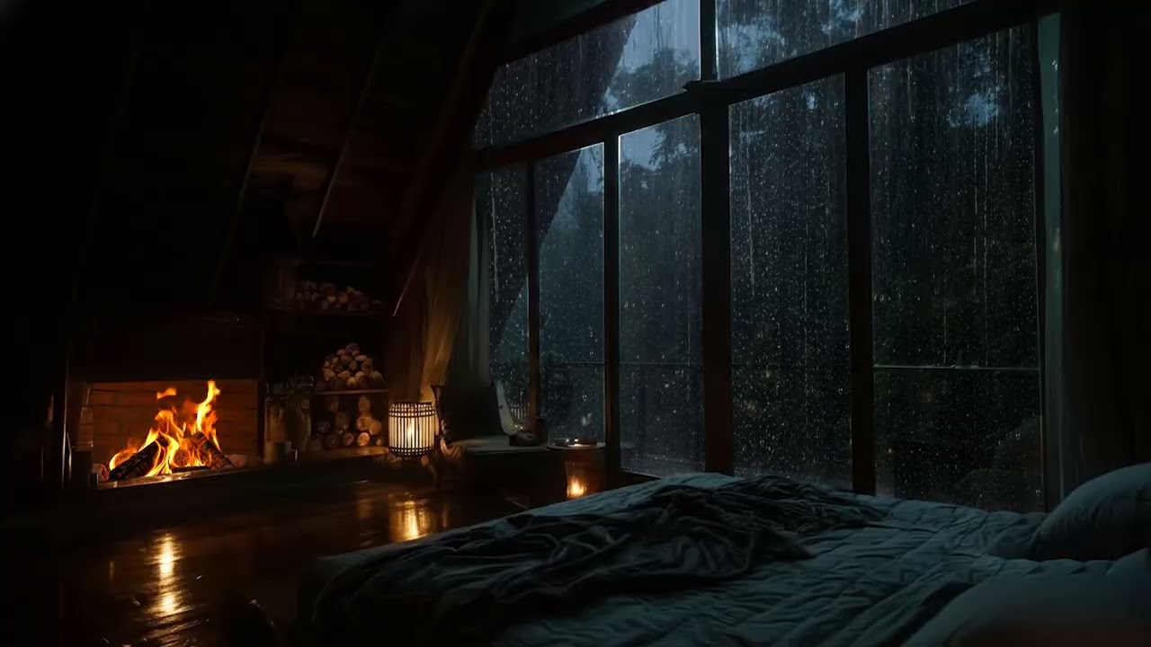 🌧️🔥 Soothing Rain & Cozy Fireplace Sounds for Deep Relaxation, Sleep & Stress Relief