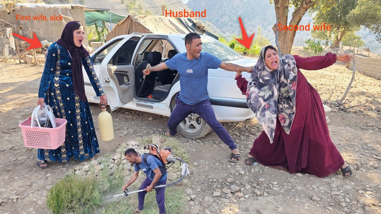 Taking the second wife to the rice paddies to help out, and her subsequent resistance and anger...