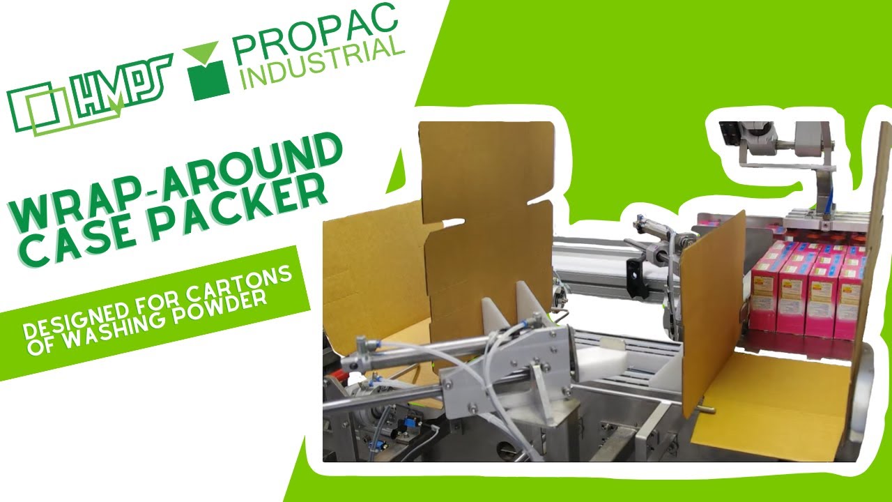 Wraparound Case Packer packing primary cartons of washing powder