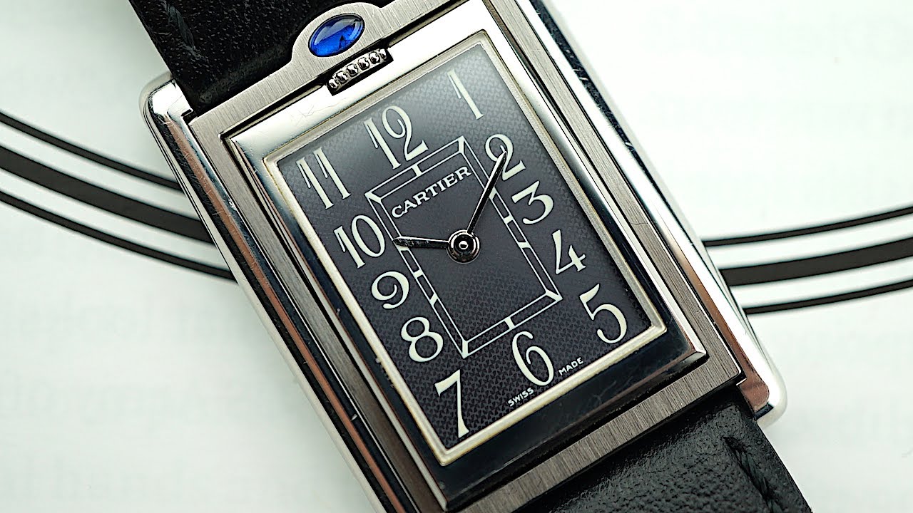 STUNNING Cartier Tank Basculante ref 2405 - grey guilloché dial - 2000's