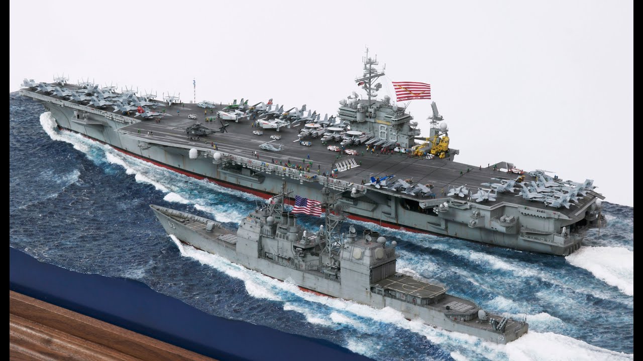 1/350 CV-63 KITTY HAWK & CG-63 COWPENS - Water diorama (Picture panorama)