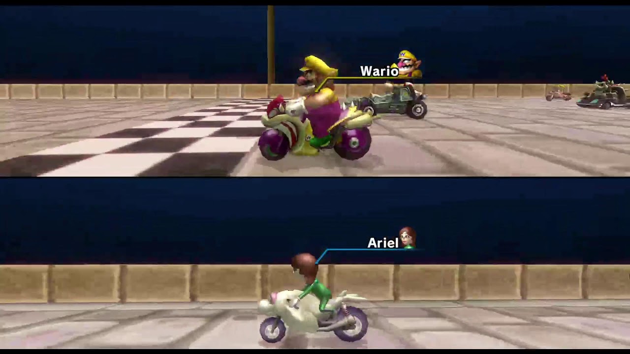 Mario Kart Wii Ariel Loses to Wario in Mirror Cups