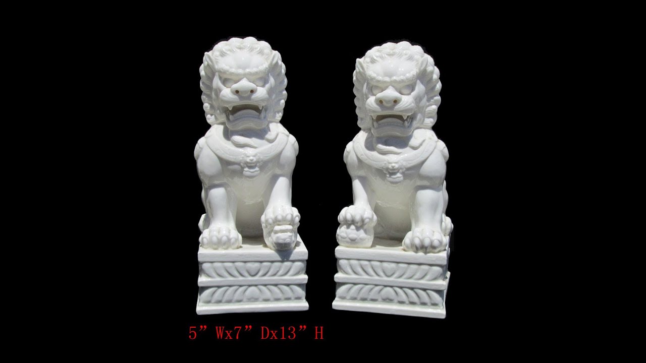Pair Chinese High Quality White Porcelain Fen Shui Lucky Foo Dogs WK2831