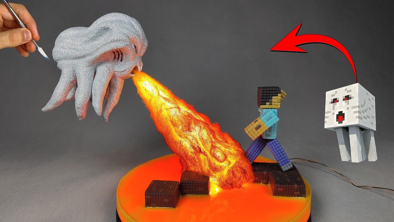 I made Realistic Minecraft Ghast diorama with Clay | Real Life Minecraft
