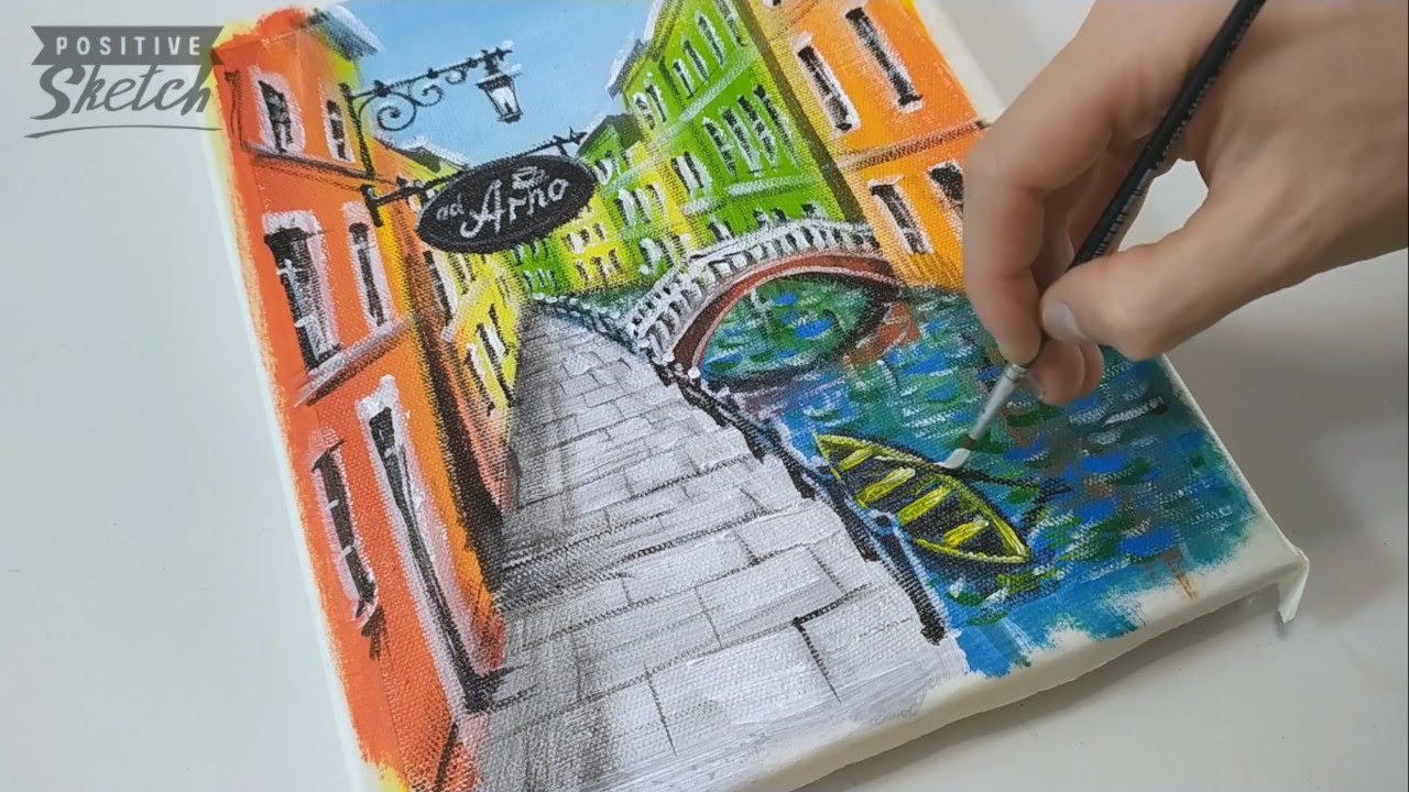 Venice painting tutorial, Acrylic painting or oil painting, Cafe Arno