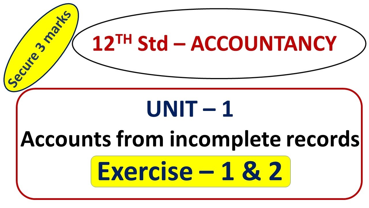 Class 12 – Accountancy – Unit 01  - Exercise 1 & 2  – English Medium