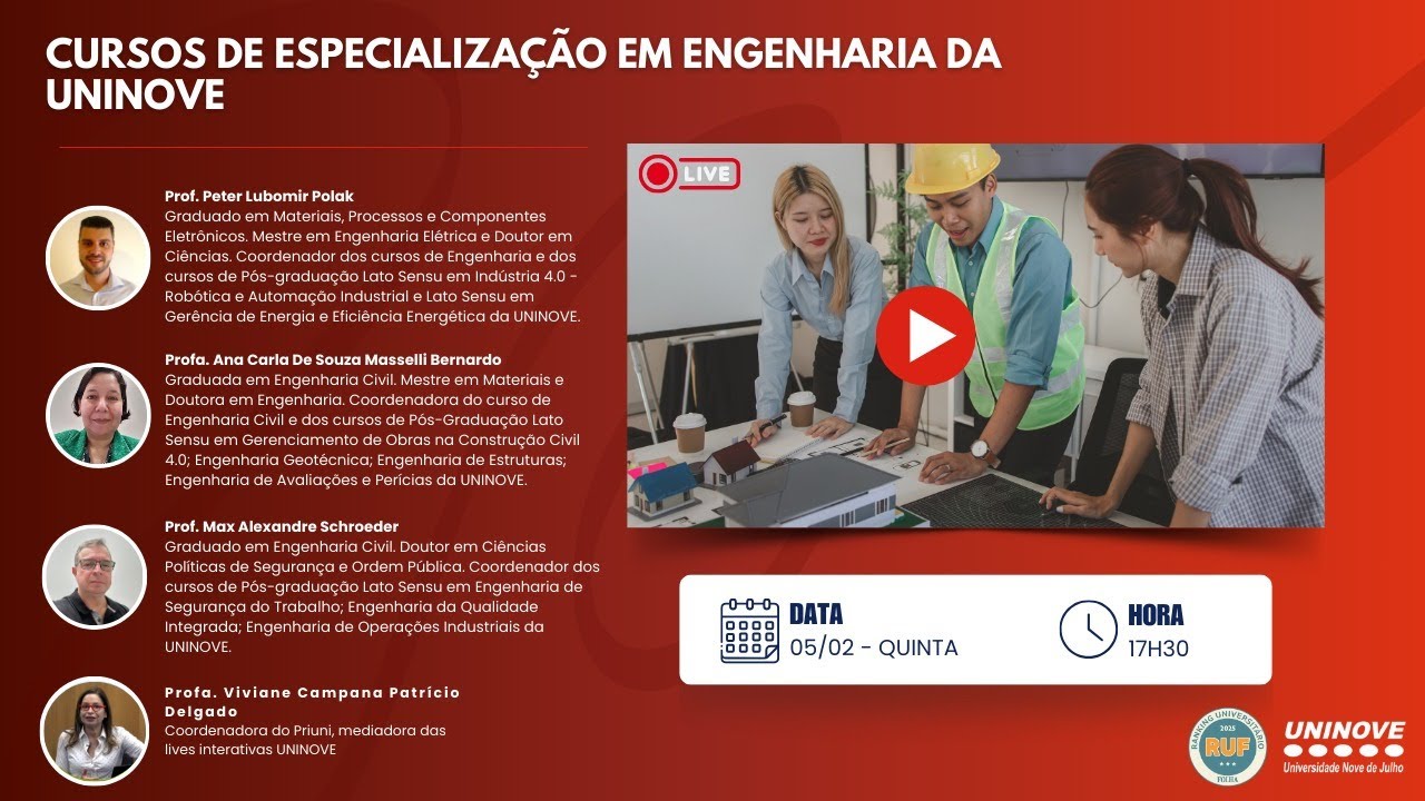 UNINOVE LIVE - CURSOS DE ESPECIALIZAÇÃO EM ENGENHARIA DA UNINOVE