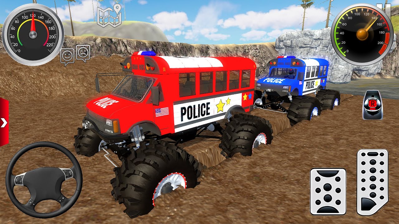 Juegos De Carros - Police Bus Monster Truck Extreme Off-Road #1 - Offroad Outlaws Android GamePlay