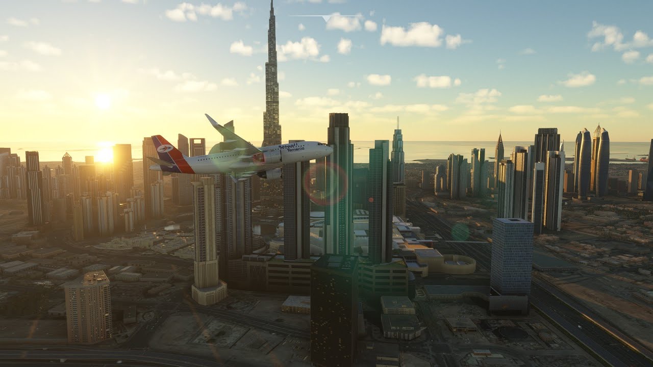 الطائرة اليمنية في دبي والطيار المحترف يقوم بأجراء