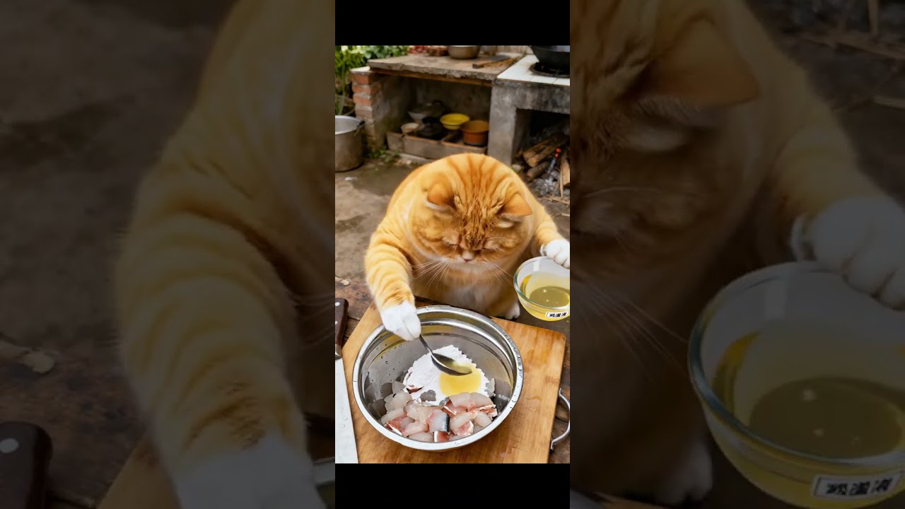 Ep93 || Fat orange cat cooks braised fish with pickled cabbage #catcooking #aicatcook #shorts