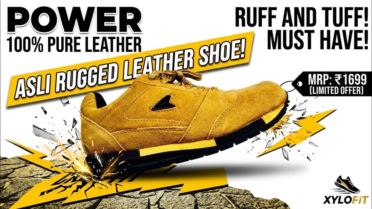 POWER 833-4595 Sports shoes upper material Leather outer sole TPR, Rugged brown colour Mrp 1699₹