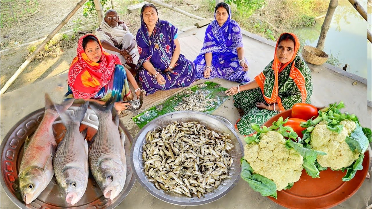 আজ বাড়ির পুকুরে বেড়জাল দিয়ে মাছ ধরে ফুলকপি দিয়ে কাতলা মাছের ঝোল, মৌরলা মাছের টক রান্না আর খাওয়া