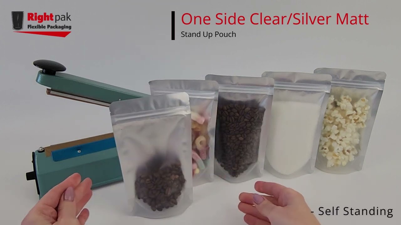 Rightpak Stand Up Pouches - Clear/Silver Matt Stand Up Pouch