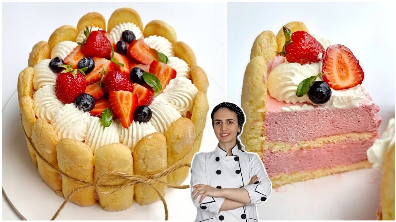 شارلوت توت فرنگی همرا کرم سبک توت فرنگی و لیدی فینگر خانگی بسیار بهاری و خوشمزه