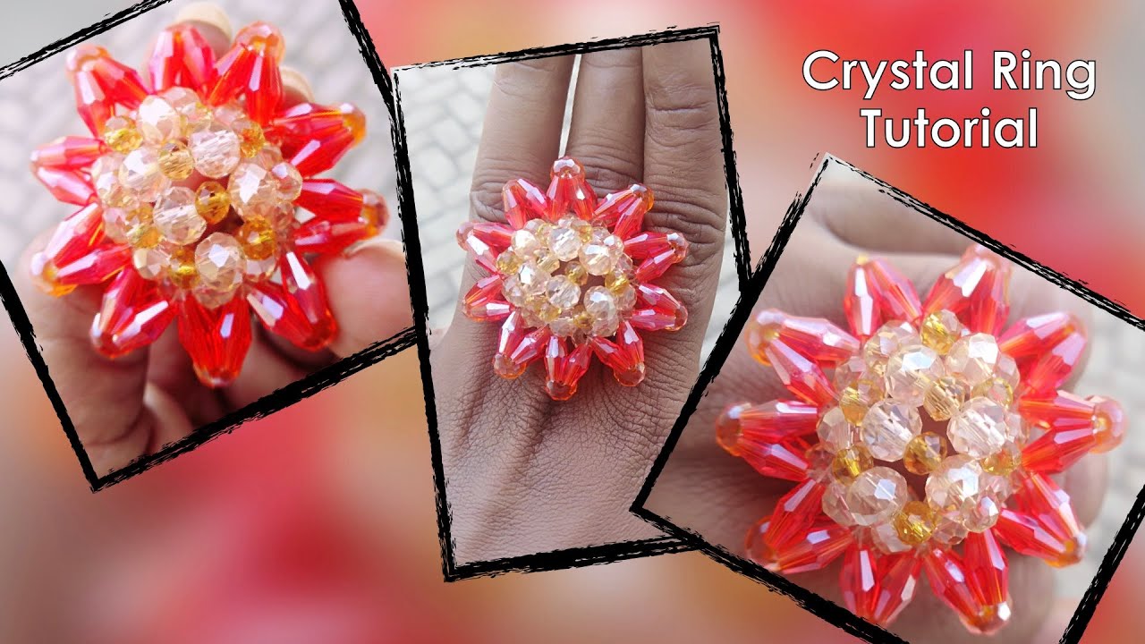 DIY Crystal Beaded Ring | Big Beaded Ring Tutorial | How to make a Beaded Ring | DIY Statement Ring
