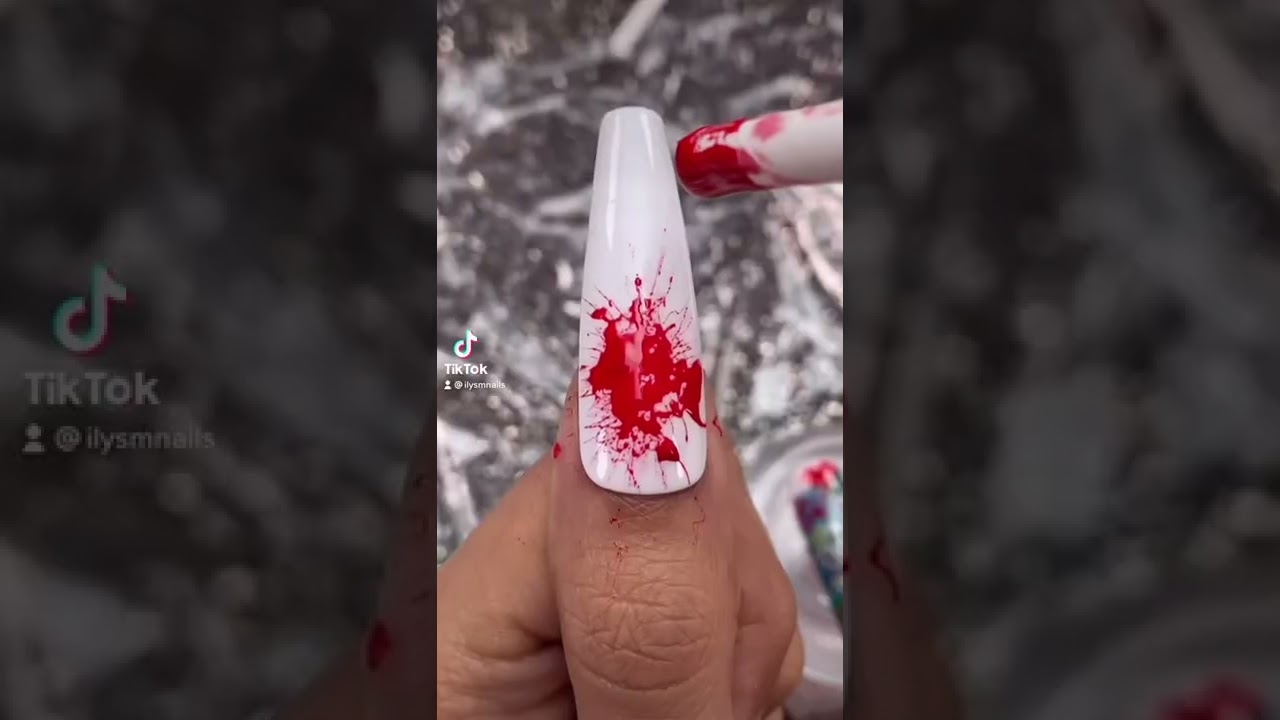 Blood Paint Splatter Nail using a Straw