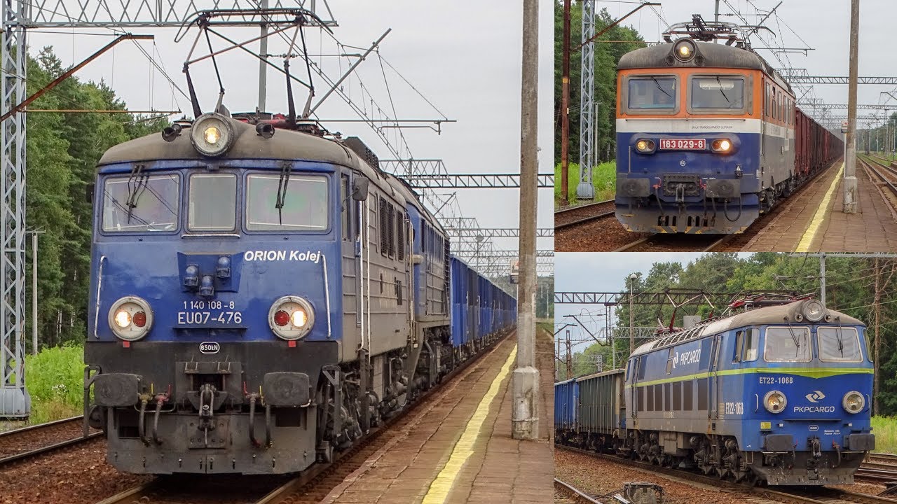 EU07-476 & M62-7039 ORION Kolej, ET22-1102 z samochodami dostawczymi i inni | Miasteczko Śl.