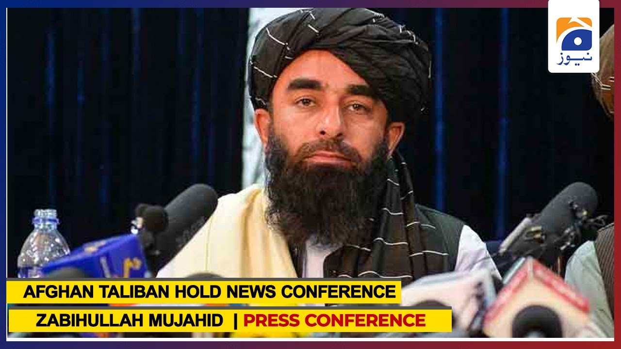 Taliban spokesman Zabihullah Mujahid addressing the insurgent group's first press conference since i