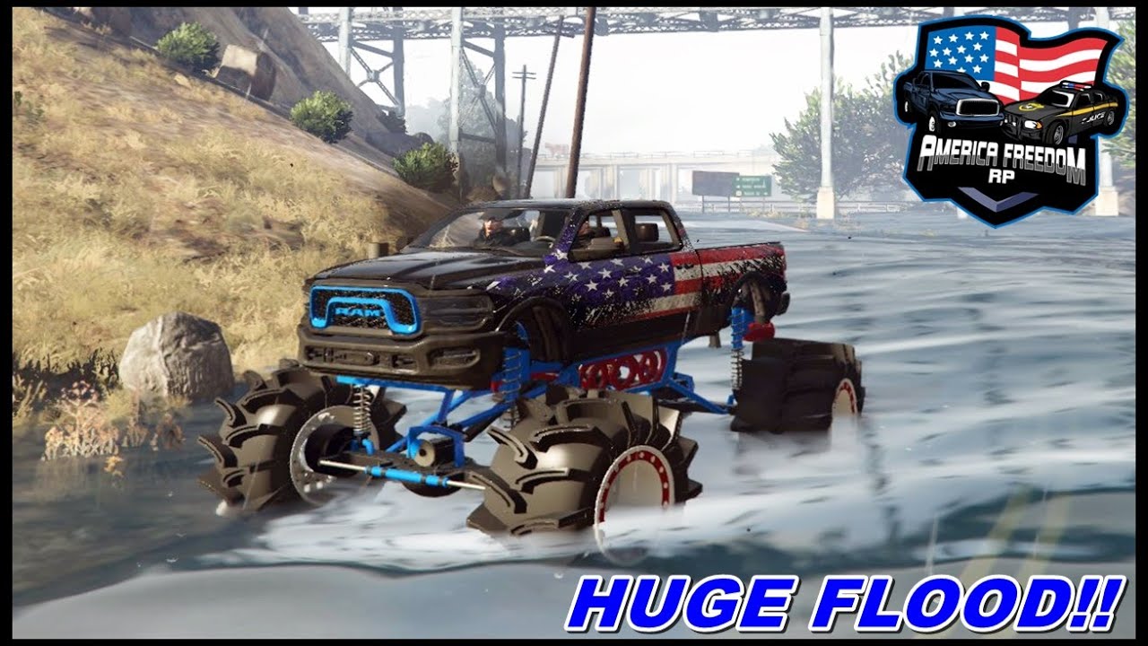 MUD TRUCKS IN DEEP FLOOD WATER!! (FLOODED THE SERVER) - GTA 5 ROLEPLAY - America Freedom RP