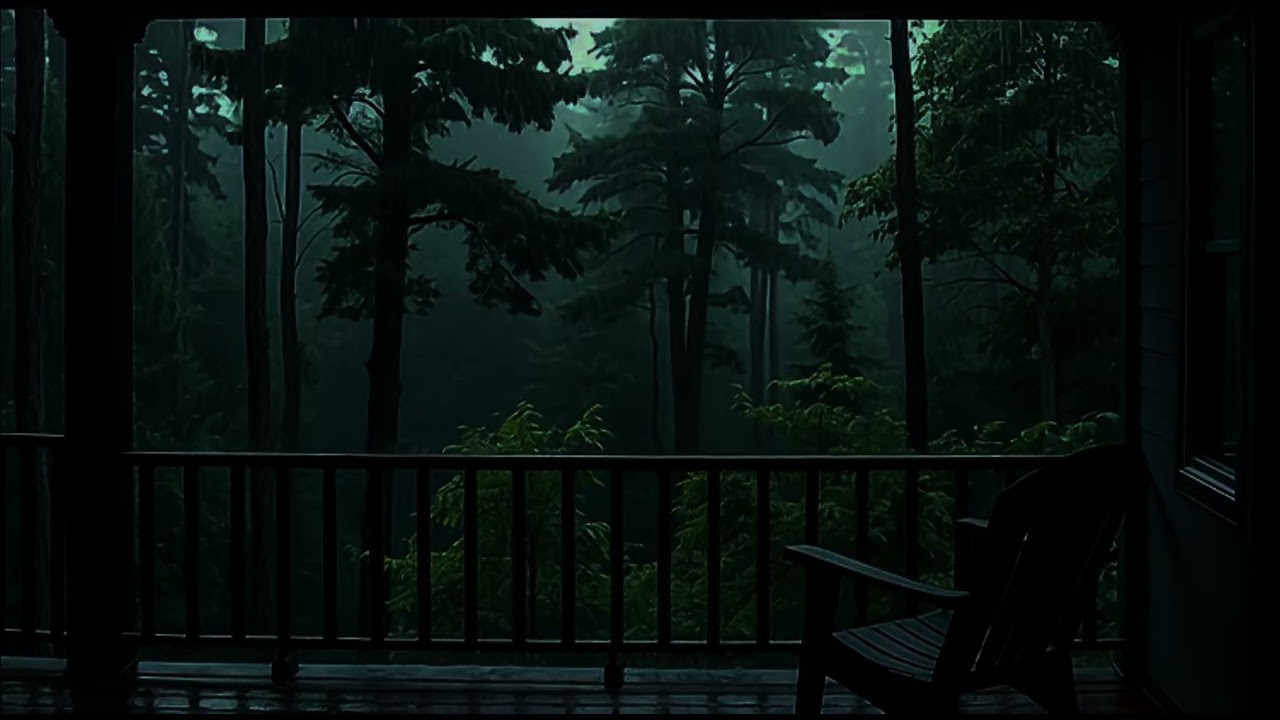 1 Hour Rain And Thunder On Cabin Porch In The Late Evening 🌧️ Relaxing Forest Ambience